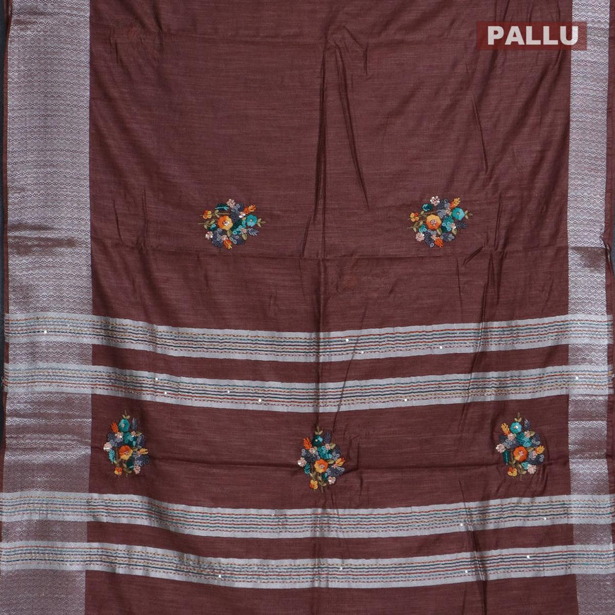 Semi cotton saree brown shade with embroidery work - {{ collection.title }} by Prashanti Sarees