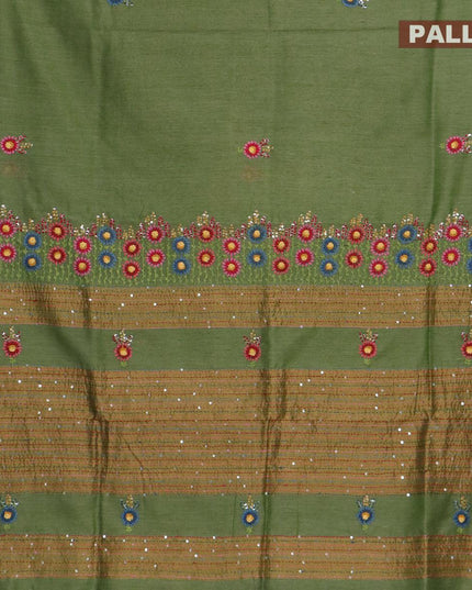 Semi cotton saree green shade with embroidery work - {{ collection.title }} by Prashanti Sarees
