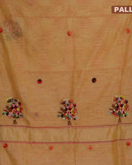 Semi cotton saree mild orange shade with embroidery work - {{ collection.title }} by Prashanti Sarees
