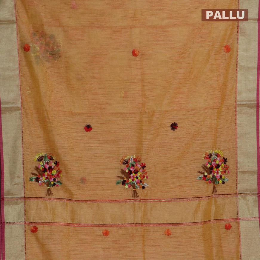 Semi cotton saree mild orange shade with embroidery work - {{ collection.title }} by Prashanti Sarees