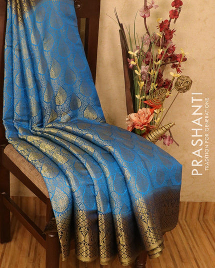 Semi crepe saree cs blue and dark blue with allover zari weaves and zari woven border - {{ collection.title }} by Prashanti Sarees