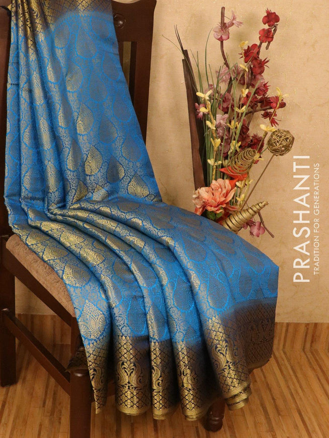 Semi crepe saree cs blue and dark blue with allover zari weaves and zari woven border - {{ collection.title }} by Prashanti Sarees