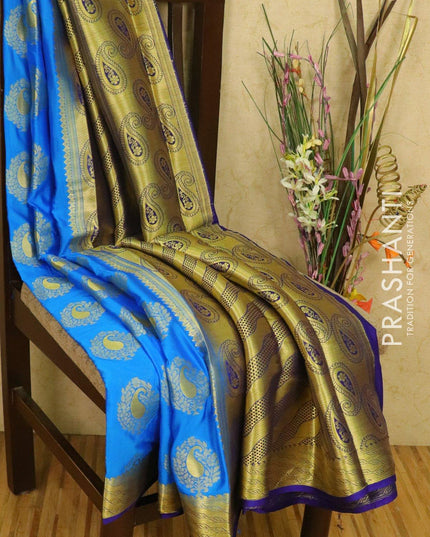 Semi crepe saree cs blue and dark blue with zari woven buttas and zari woven border - {{ collection.title }} by Prashanti Sarees