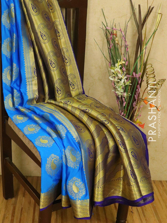 Semi crepe saree cs blue and dark blue with zari woven buttas and zari woven border - {{ collection.title }} by Prashanti Sarees