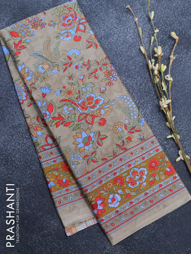 Semi crepe saree dark beige with allover floral prints and printed border - {{ collection.title }} by Prashanti Sarees