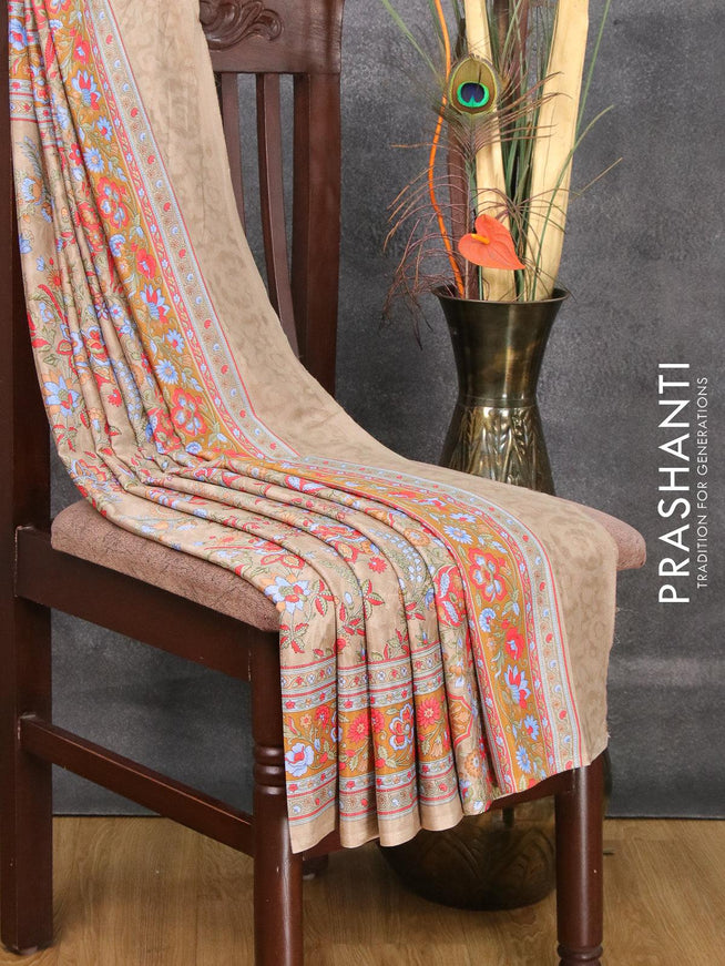Semi crepe saree dark beige with allover floral prints and printed border - {{ collection.title }} by Prashanti Sarees