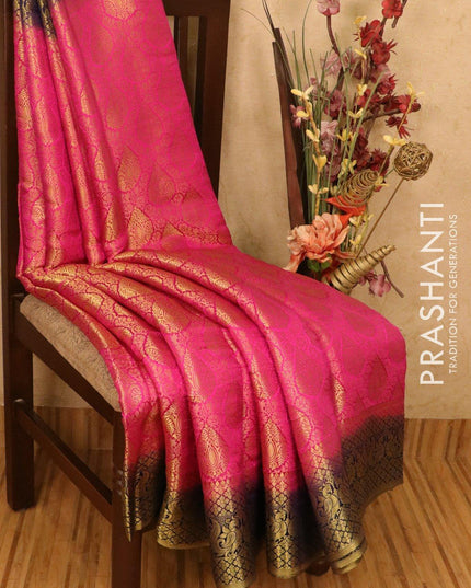 Semi crepe saree dark pink and dark blue with allover zari weaves and zari woven border - {{ collection.title }} by Prashanti Sarees