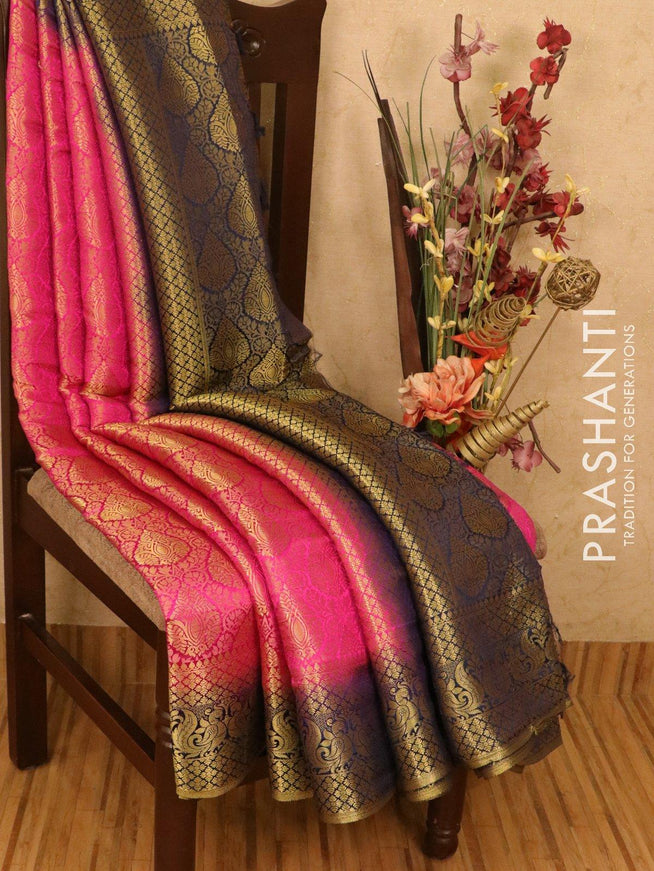Semi crepe saree dark pink and dark blue with allover zari weaves and zari woven border - {{ collection.title }} by Prashanti Sarees