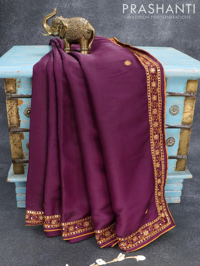 Semi crepe saree deep purple with mirror & embroidery work - {{ collection.title }} by Prashanti Sarees