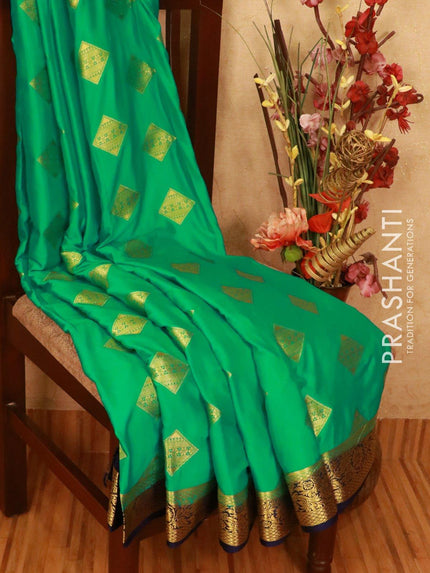 Semi crepe saree green and deep blue with zari woven buttas and zari woven border - {{ collection.title }} by Prashanti Sarees