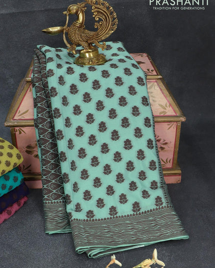 Semi crepe saree pastel green with allover thread woven buttas and thread woven border - {{ collection.title }} by Prashanti Sarees