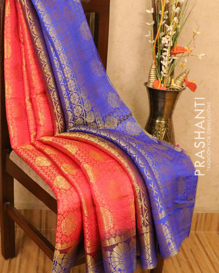 Semi crepe saree pink and blue with allover brocade zari weaves and zari woven border - {{ collection.title }} by Prashanti Sarees