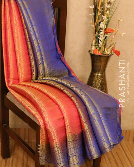 Semi crepe saree pink and blue with allover zari weaves and zari woven border - {{ collection.title }} by Prashanti Sarees