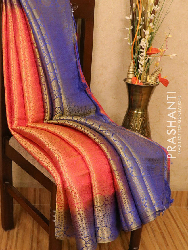 Semi crepe saree pink and blue with allover zari weaves and zari woven border - {{ collection.title }} by Prashanti Sarees