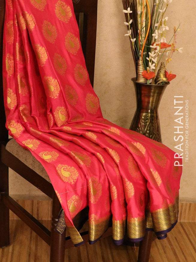 Semi crepe saree pink and dark blue with zari woven buttas and zari woven border - {{ collection.title }} by Prashanti Sarees