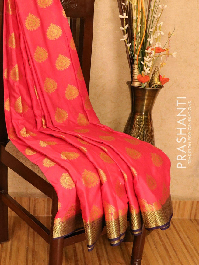 Semi crepe saree pink and deep violet with zari woven buttas and zari woven border - {{ collection.title }} by Prashanti Sarees