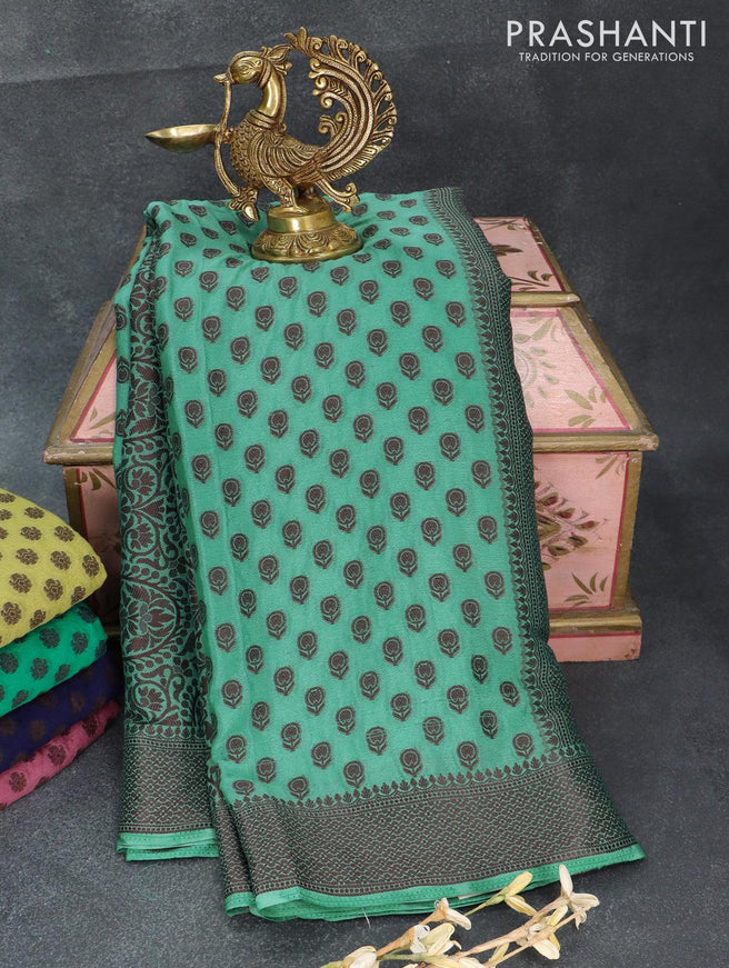 Semi crepe saree teal green with allover thread woven buttas and thread woven border - {{ collection.title }} by Prashanti Sarees