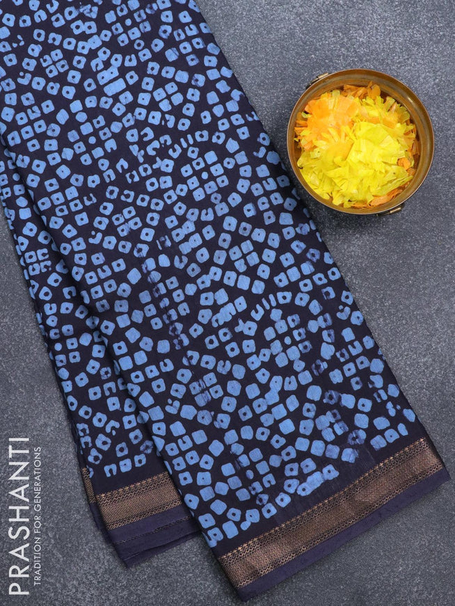Semi gadwal saree dark blue with allover bandhani prints and zari woven border - {{ collection.title }} by Prashanti Sarees