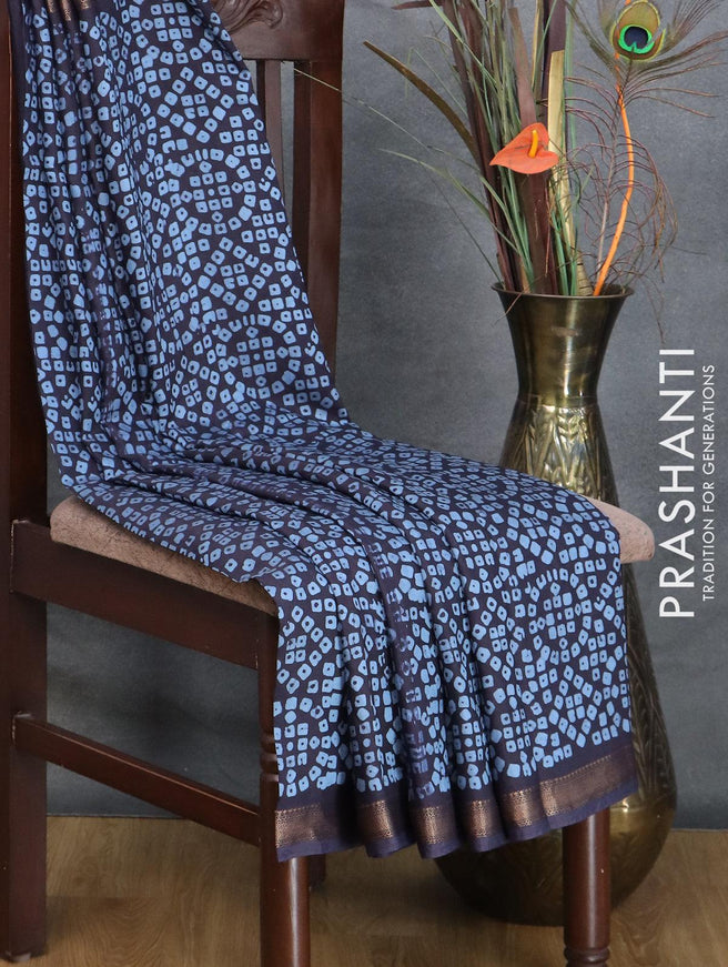 Semi gadwal saree dark blue with allover bandhani prints and zari woven border - {{ collection.title }} by Prashanti Sarees