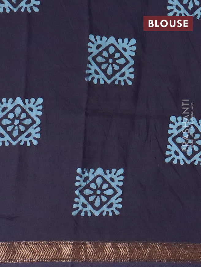 Semi gadwal saree dark blue with allover batik prints and zari woven border - {{ collection.title }} by Prashanti Sarees