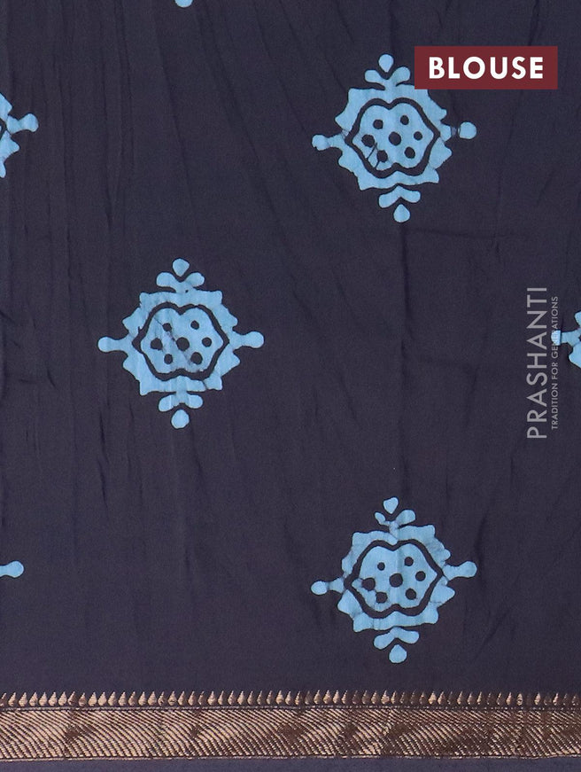 Semi gadwal saree dark blue with batik butta prints and zari woven border - {{ collection.title }} by Prashanti Sarees