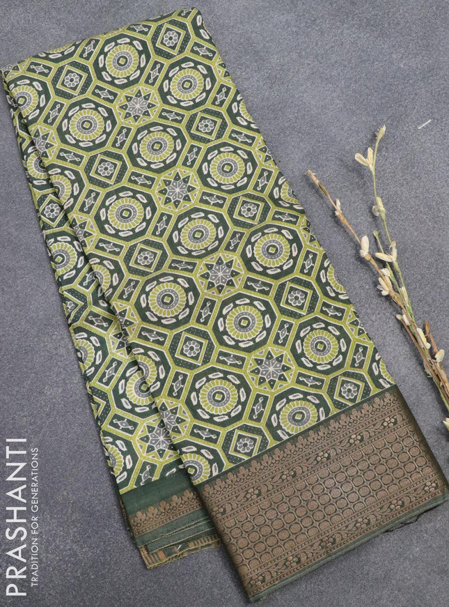Semi gadwal saree green shade with allover ajrakh prints and woven border - {{ collection.title }} by Prashanti Sarees