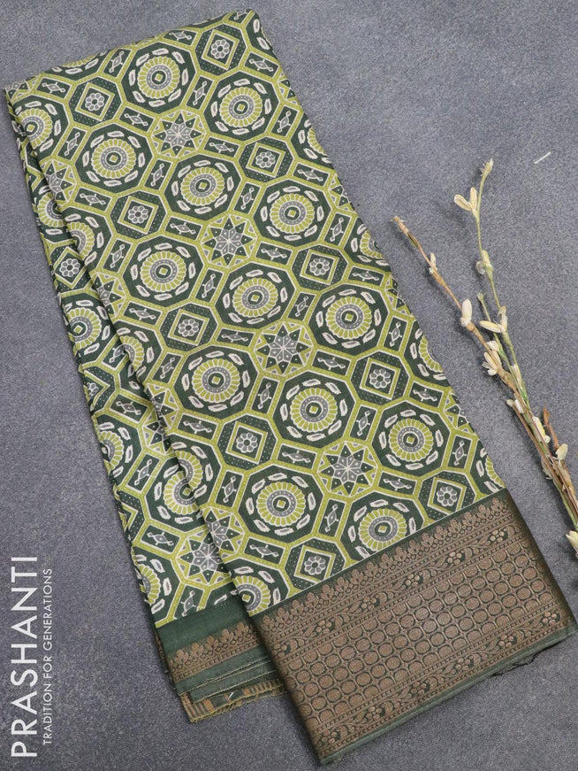 Semi gadwal saree green shade with allover ajrakh prints and woven border - {{ collection.title }} by Prashanti Sarees