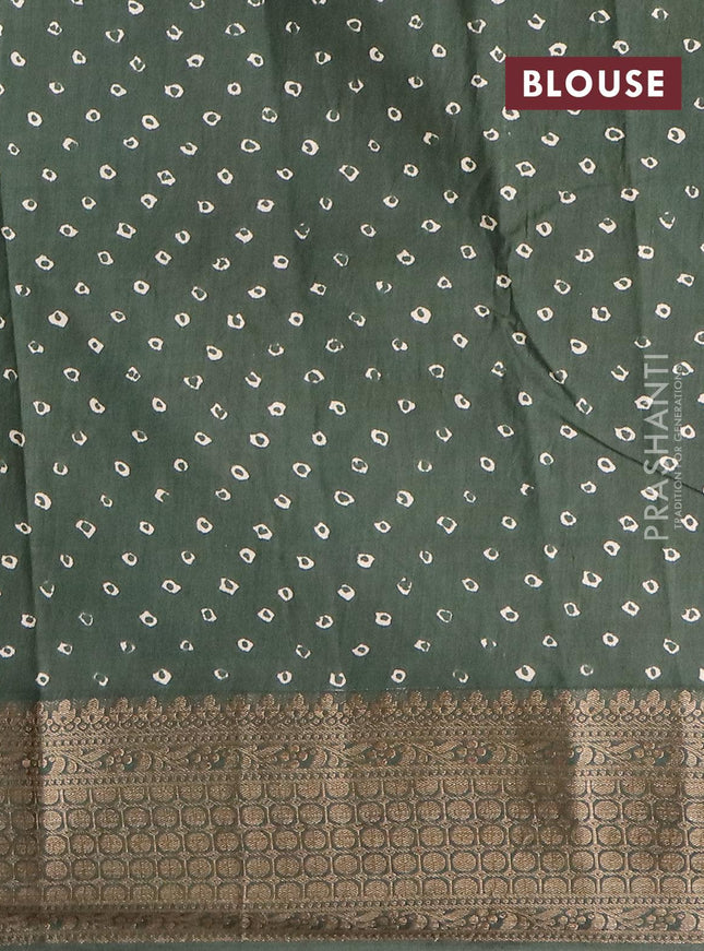 Semi gadwal saree green shade with allover ajrakh prints and woven border - {{ collection.title }} by Prashanti Sarees