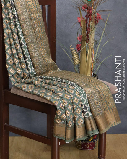 Semi gadwal saree green shade with allover prints and zari woven border - {{ collection.title }} by Prashanti Sarees
