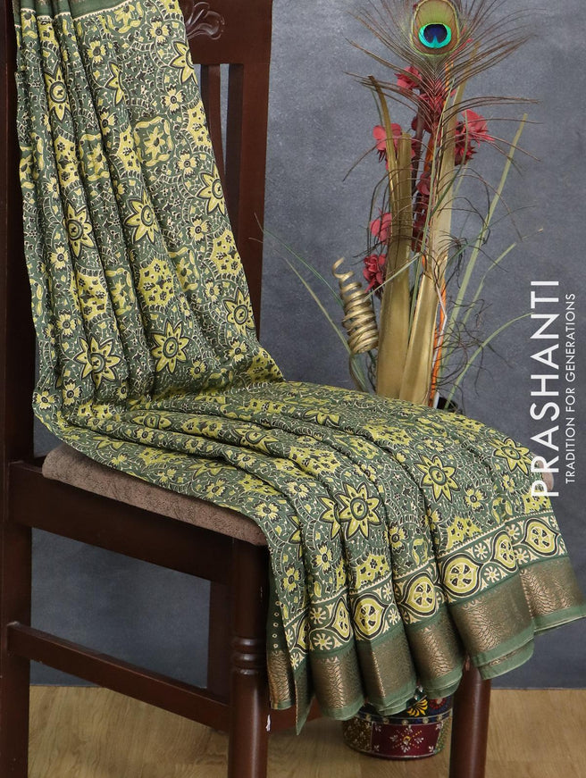 Semi gadwal saree green with allover prints and zari woven border - {{ collection.title }} by Prashanti Sarees