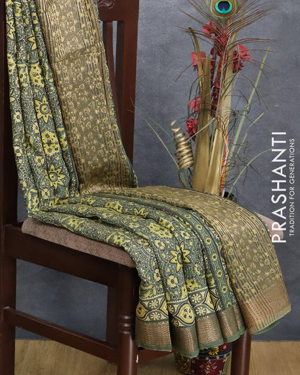 Semi gadwal saree green with allover prints and zari woven border - {{ collection.title }} by Prashanti Sarees