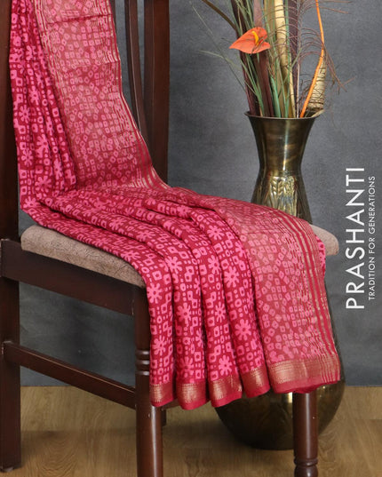 Semi gadwal saree maroon with allover batik prints and zari woven border - {{ collection.title }} by Prashanti Sarees