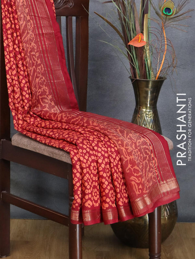 Semi gadwal saree maroon with bandhani prints and zari woven border - {{ collection.title }} by Prashanti Sarees