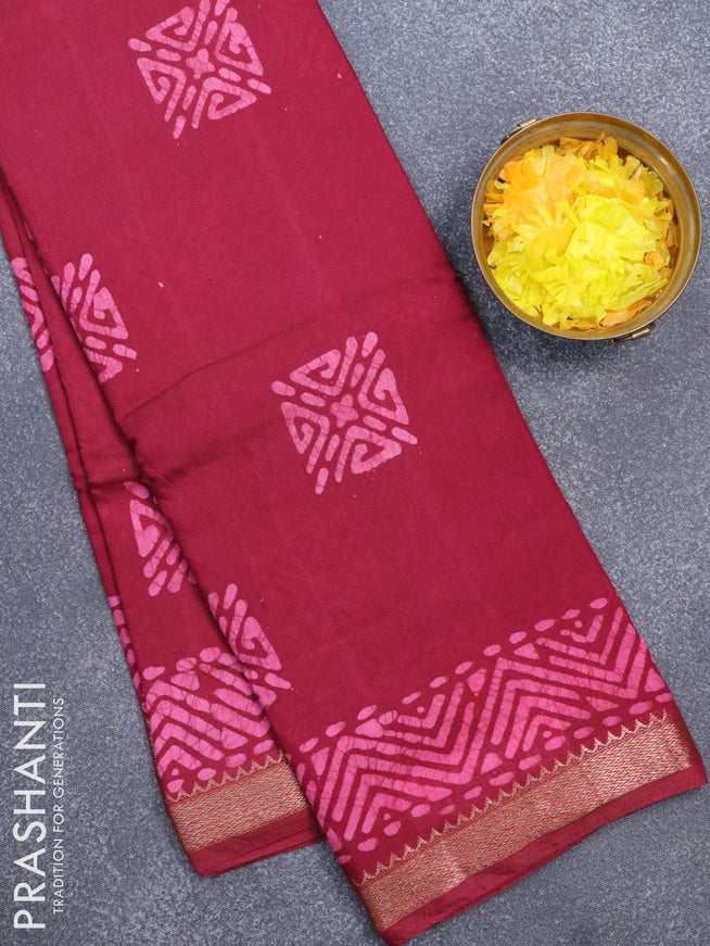 Semi gadwal saree maroon with batik butta prints and zari woven border - {{ collection.title }} by Prashanti Sarees