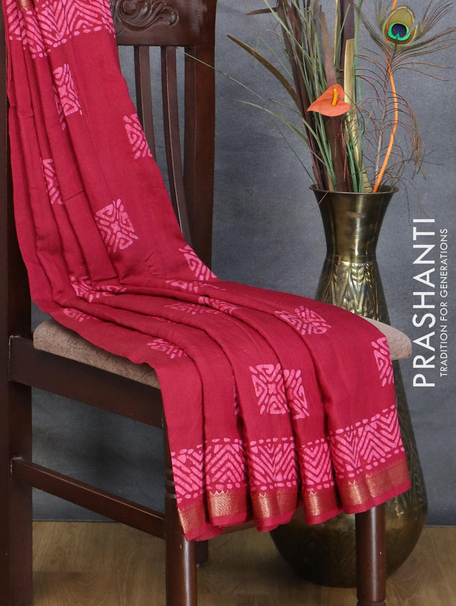 Semi gadwal saree maroon with batik butta prints and zari woven border - {{ collection.title }} by Prashanti Sarees