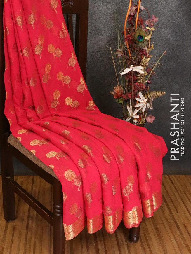 Semi georgette saree dark pink with allover zari woven tree buttas and zari woven border - {{ collection.title }} by Prashanti Sarees