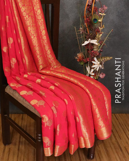 Semi georgette saree dark pink with allover zari woven tree buttas and zari woven border - {{ collection.title }} by Prashanti Sarees