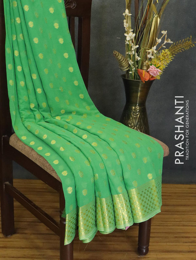 Semi georgette saree green shade with allover floral zari woven buttas and zari woven border - {{ collection.title }} by Prashanti Sarees