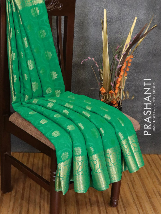 Semi georgette saree green with allover floral zari woven buttas and floral zari woven border - {{ collection.title }} by Prashanti Sarees