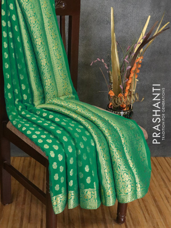 Semi georgette saree green with allover floral zari woven buttas and zari woven border - {{ collection.title }} by Prashanti Sarees