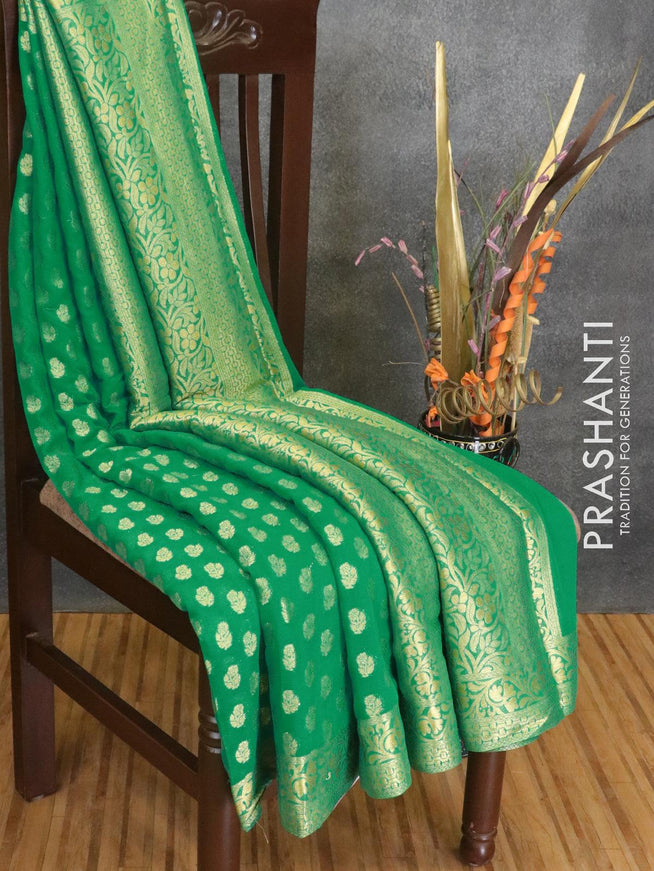 Semi georgette saree green with allover floral zari woven buttas and zari woven border - {{ collection.title }} by Prashanti Sarees