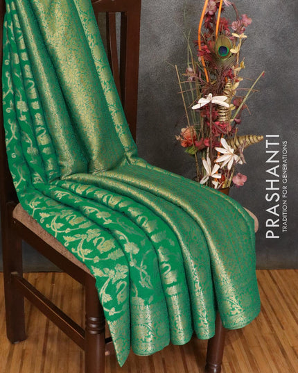 Semi georgette saree green with allover zari weaves and floral zari woven border - {{ collection.title }} by Prashanti Sarees