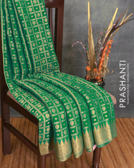 Semi georgette saree green with allover zari weaves and zari woven border - {{ collection.title }} by Prashanti Sarees