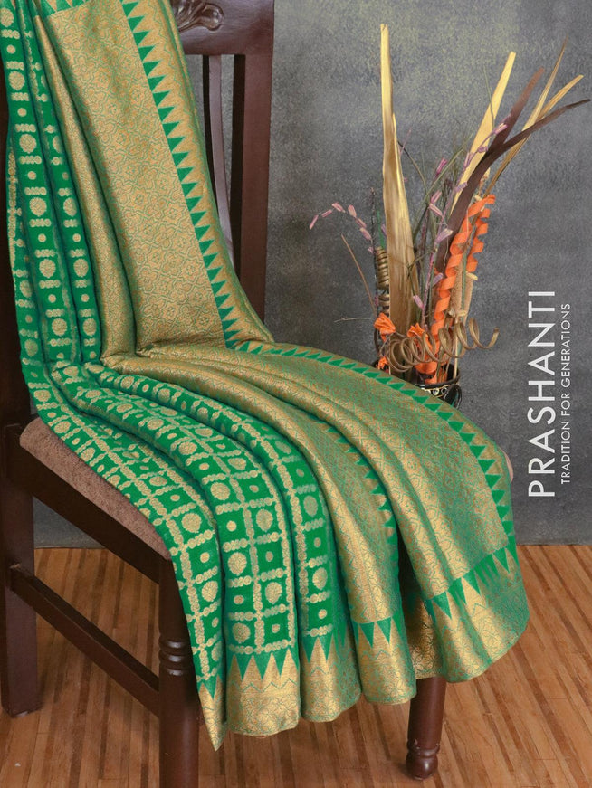 Semi georgette saree green with allover zari weaves and zari woven border - {{ collection.title }} by Prashanti Sarees