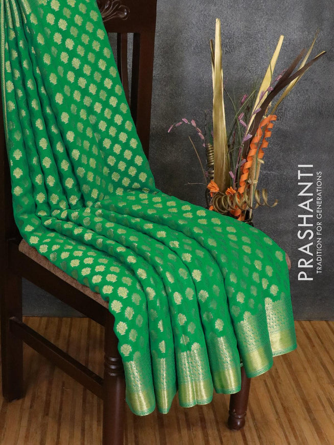 Semi georgette saree green with allover zari woven buttas and zari woven border - {{ collection.title }} by Prashanti Sarees