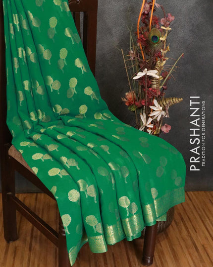 Semi georgette saree green with allover zari woven tree buttas and zari woven border - {{ collection.title }} by Prashanti Sarees