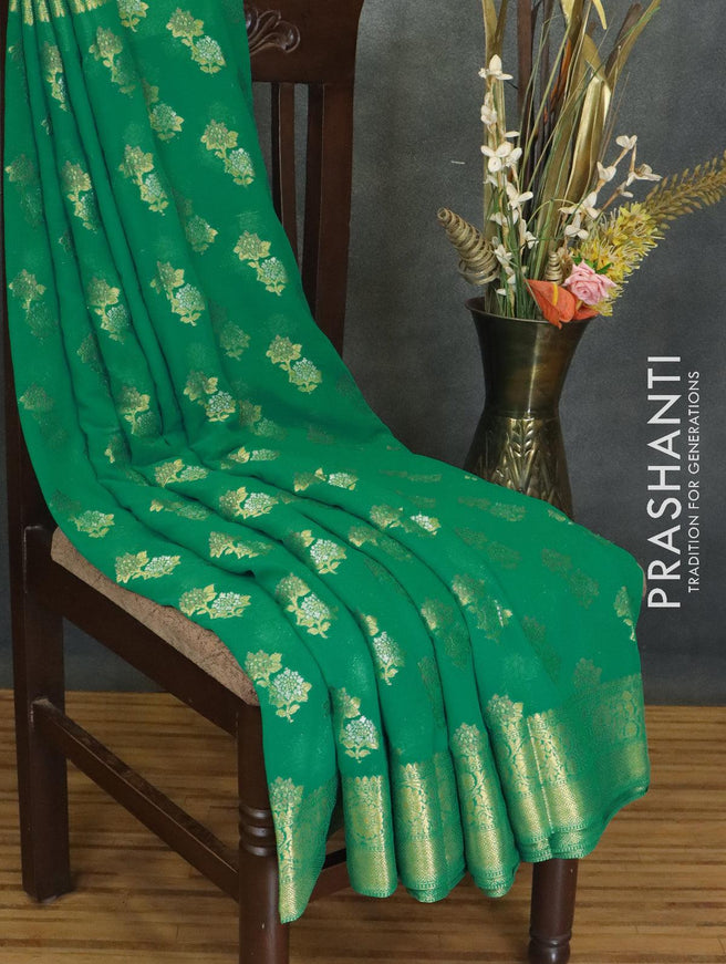 Semi georgette saree green with floral zari woven buttas and floral zari woven border - {{ collection.title }} by Prashanti Sarees
