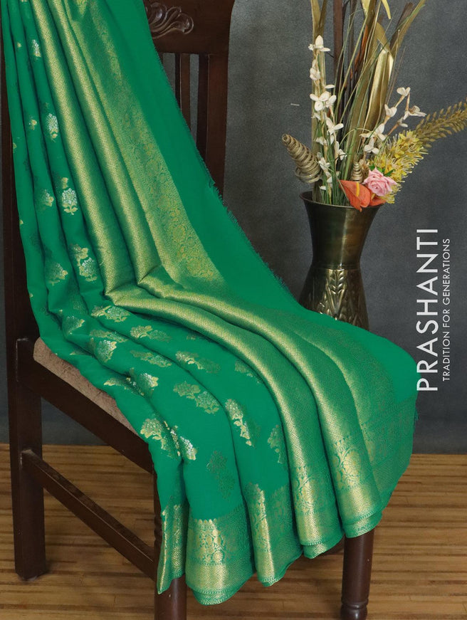 Semi georgette saree green with floral zari woven buttas and floral zari woven border - {{ collection.title }} by Prashanti Sarees