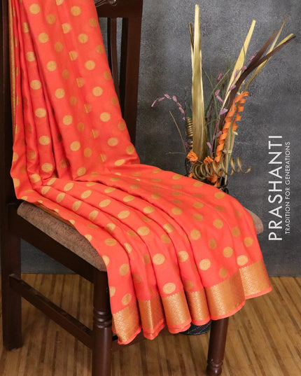 Semi georgette saree orange with allover zari woven buttas and zari woven border - {{ collection.title }} by Prashanti Sarees