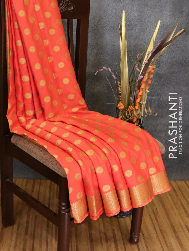 Semi georgette saree orange with allover zari woven buttas and zari woven border - {{ collection.title }} by Prashanti Sarees
